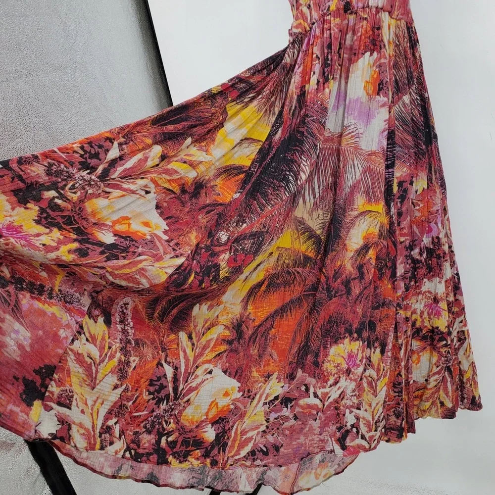 Free People Mika‎ Sunset Dreams Open Back Maxi Halter Boho Resort Dress Small